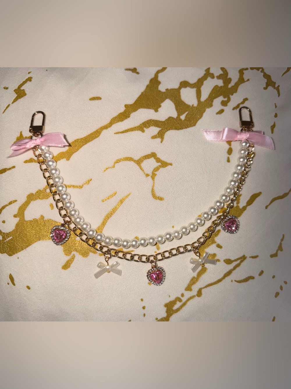 Pearl with Pink Heart Bag Charm